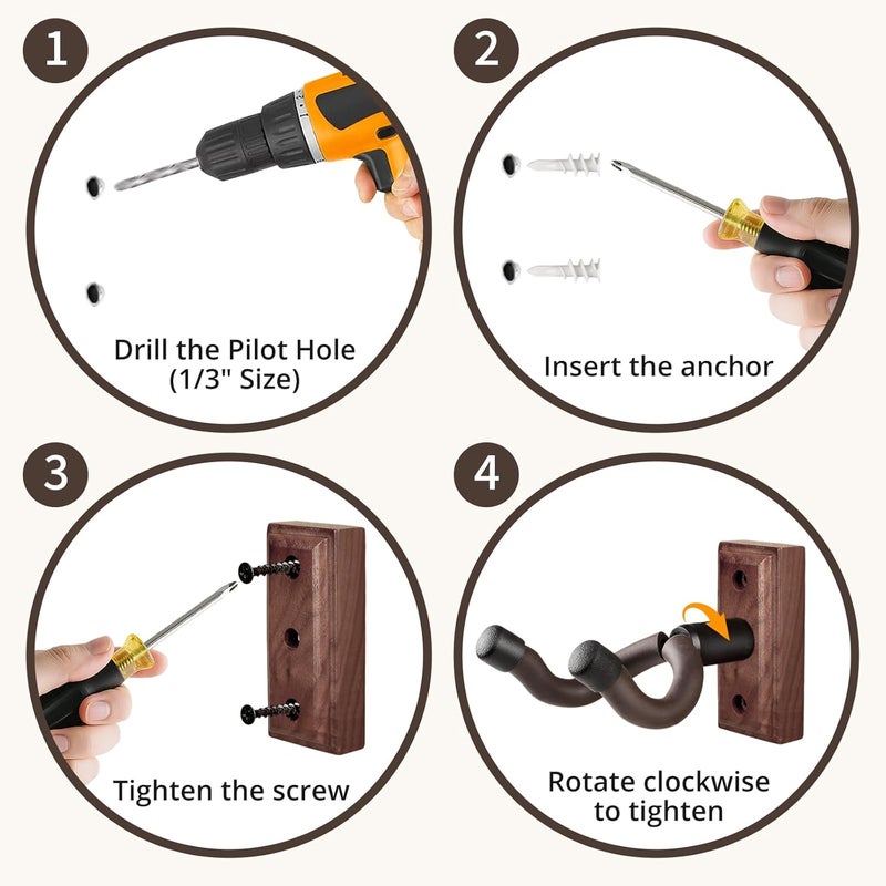 DIDA Guitar Wall Mount, Guitar Hanger, Silicone Pad, U-Shaped Guitar Wall Hanger Mount, Rotatable Guitar Holder Hook Stand Wall for Acoustic, Electric Guitar, Bass (American Black Walnut 1 Pack) - Image 5